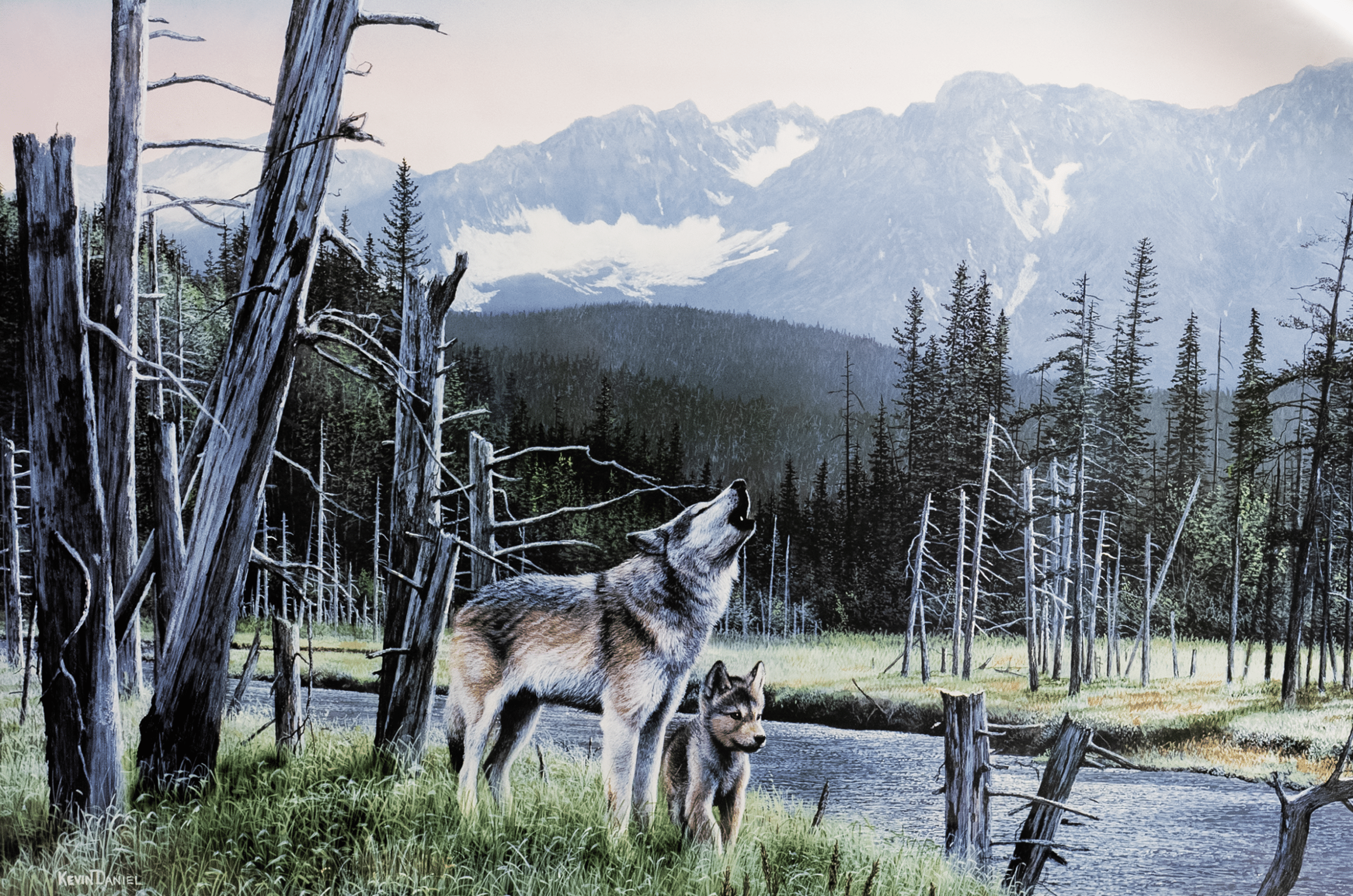 Wolves Howling by Daniel, Art Poster Print for Wall, Home Decor - Image 1
