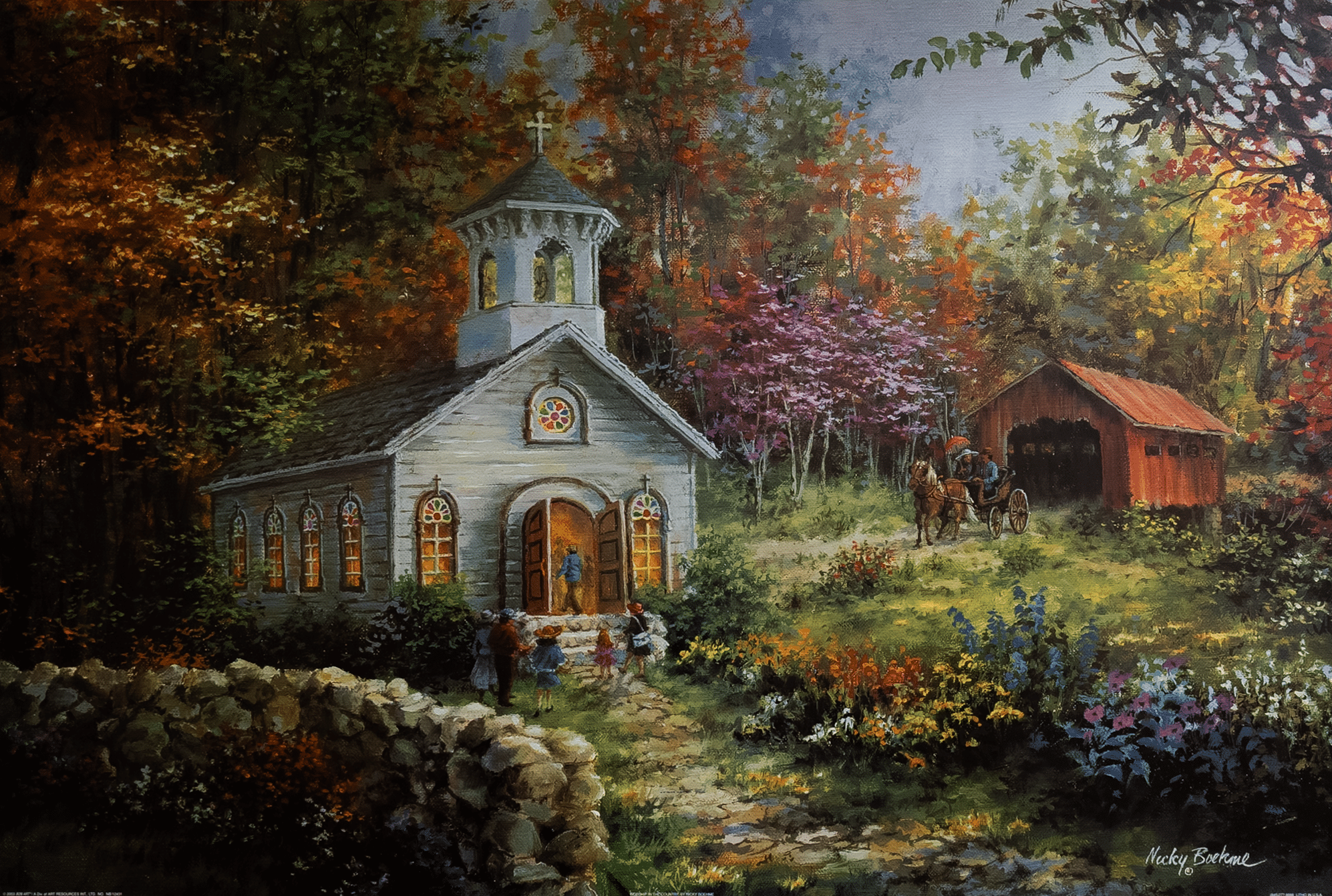 Worship in the Country by Boehne, Art Poster Print for Wall, Home Decor