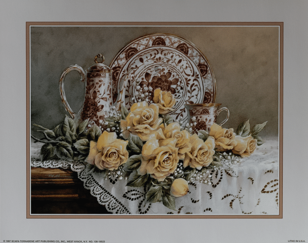 Yellow Flowers With China by Chin, Art Poster Print for Wall, Home Decor